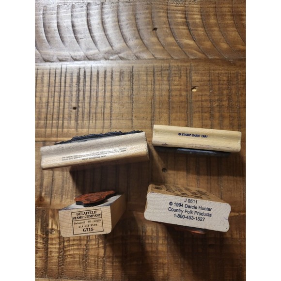 Lot of 4 Wood Mount Stamps Christmas Wishes New Year Holidays - Picture 2 of 4